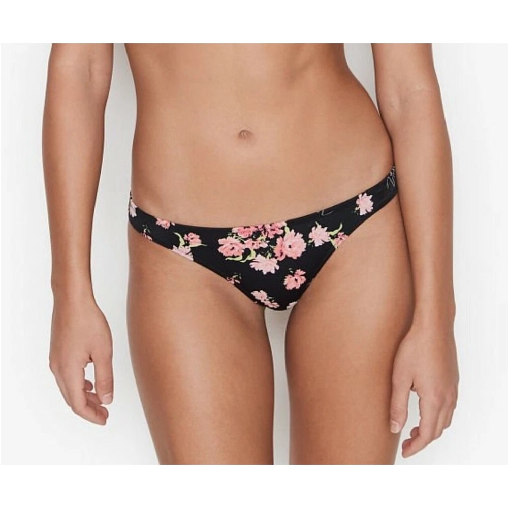 Victoria's Secret Black and Pink Floral Bikini Bottom NWT